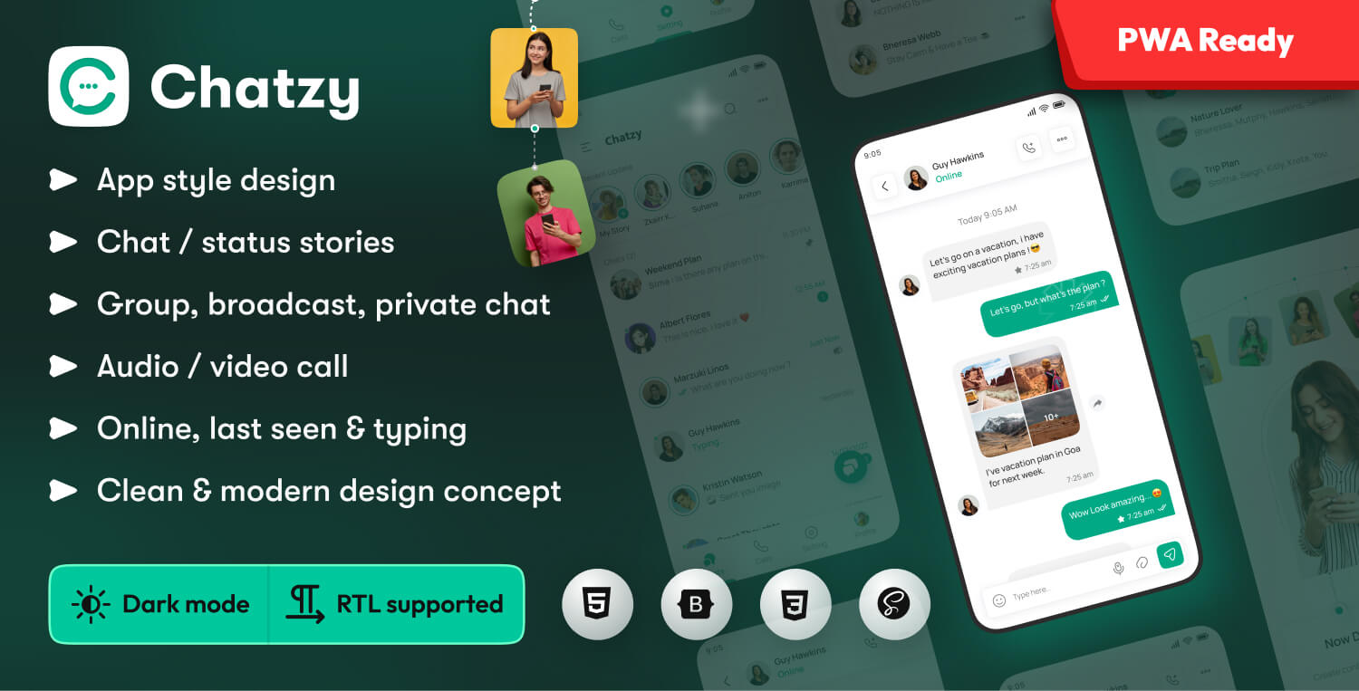 Chatzy - Chat , Message Mobile App PWA Template product image